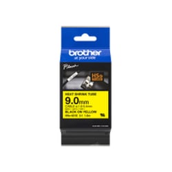 Fita tubo termo retrátil para cabos. Texto preto sobre fundo amarelo. Largura: 9mm. Comprimento: 1,5m. Cabo recomendado: Ø 1,6mm a 5,4mm - Brother HSE621E