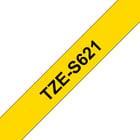 Fita laminada super adesiva. Texto preto sobre fundo amarelo. Largura: 9 mm. Comprimento: 8 m - Brother TZeS621