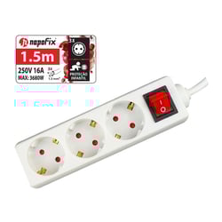 NAPOFIX EXTENSAO ELETRICA 3 TOMADAS 1.5M 3680W 16A 250V BRANCO - Napofix EXT3INT/15B