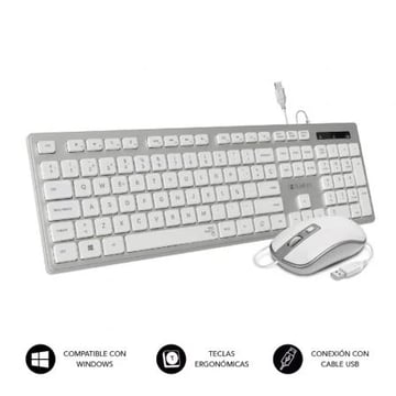 Subblim ERGO USB Keyboard and Mouse - Teclas ergonómicas - Design totalmente plano - Conector USB Plug&Play - Rato ergonómico com fios - Branco&#47;Cinza - Subblim 234637
