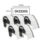 Pack 5 Rolos Etiquetas compatíveis com DK-22205. 62mm x 30.48m Rolo Branco - DK-22205C5 (Compatível)