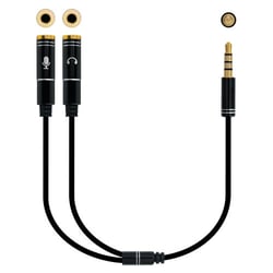 Cabo adaptador de áudio nanocabo Jack 3,5 mm macho 4 pinos para 2x jack 3,5 mm fêmea 3 pinos 0,30 m - cor preta - Nanocable 10.24.1202