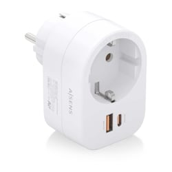 Extensão de parede multifunções Aisens com 1 tomada + 1xUSB-C 20W PD3.0 - 1xUSB-A 20W QC3.0 - Cor branca - Aisens 294327