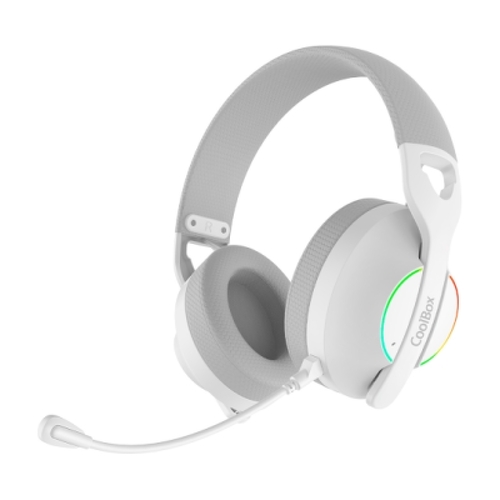 Coolbox WB01 Auriculares Gaming Inalambricos con Microfono - Conectividad Bluetooth 5.4, Inalmabrica 2.4Ghz o Jack - Iluminacion RGB - Autonomia hasta 20h - Cancelacion de Ruido - Color Blanco - Coolbox COO-AUM-WB01-W