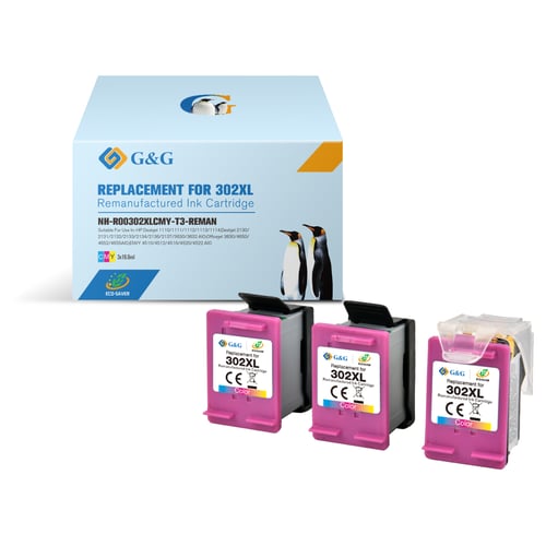 G&G HP 302XL Color Pack de 3 Cartuchos de Tinta Compatível, s - Eco Saver - Muestra Nivel de Tinta3x 330 Páginas - Tinteiro Compatível F6U67AE/F6U65AE