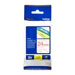 Fita laminada. Texto vermelho sobre fundo branco. Largura: 24 mm. Comprimento: 8 m - Brother TZe252