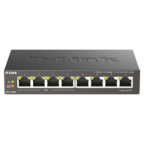 8-Port Gigabit PoE Unmanaged Desktop Switch (68W) - D-Link DGS-1008P/E
