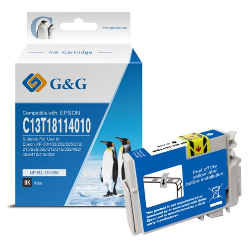 G&G Epson T1811/T1801 (18XL) Preto Cartucho de Tinta Compatível, 14.6 ml - Tinteiro Compatível C13T18114012/C13T18014012