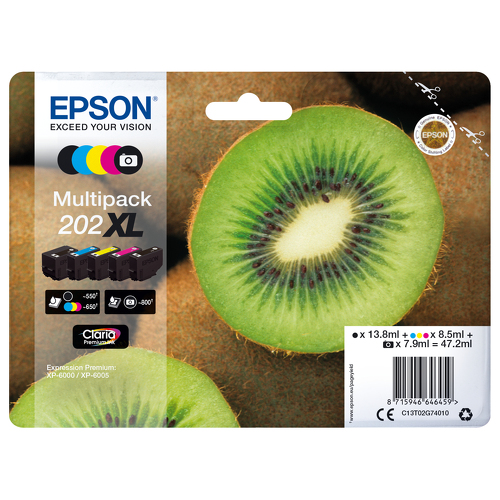 Tinteiro EPSON 202 Multipack 5 Cores XL + Alarme RF - XP-6000/5/6100/5 - Epson C13T02G74020