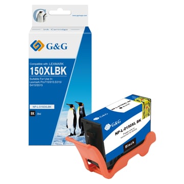 G&G Lexmark 150XL&#47;155XL Preto Cartucho de Tinta Pigmentada Compatível, 30 ml - Tinteiro Compatível 14N1614E&#47;14N1619E&#47;14N1614E&#47;14N1607E