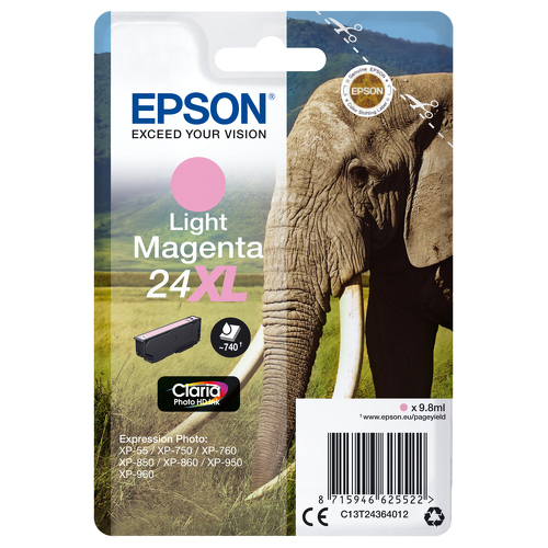 Tinteiro EPSON 24 Magenta Claro XL + Alarme RF- Expression Photo XP-55/750/760/850/860/950/960 - Epson C13T24364022