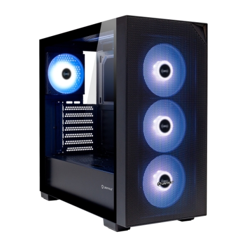 Caixa Unykach Revelat Mesh Black ATX, Micro ATX, ITX - Lado de vidro temperado - 3,5", 2,5" - USB-A 3.0, USB-C e áudio - 4 ventoinhas ARGB - Suporte para arrefecimento líquido - Cor preta - Unykach UK121803