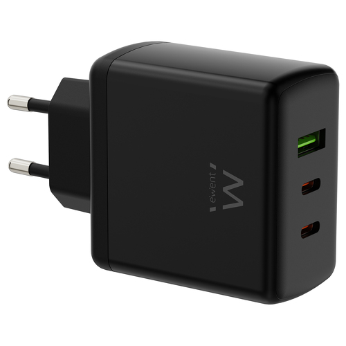 EWENT CARREGADOR GAN 2xUSB-C 1xUSB-A 65W PRETO - Ewent EW1331