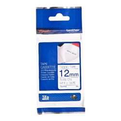 Fita Têxtil. Texto azul sobre fundo branco. Largura: 12 mm. Comprimento: 3 m - Brother TZeFA3