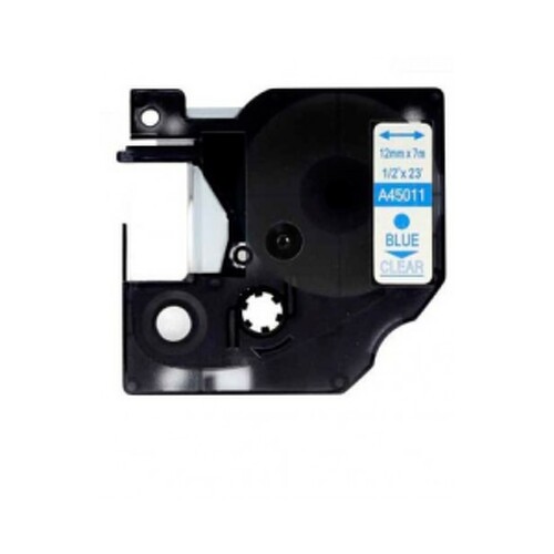 Dymo D1 45011 Fita de etiquetas genérica para impressora de etiquetas - Texto azul sobre fundo transparente - Largura 12mm x 7 metros - Substitui S0720510 - DYR-45011