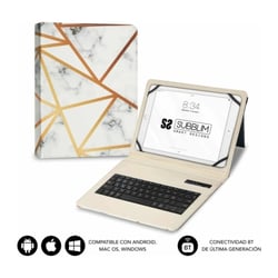 Estojo universal Subblim Keytab Pro Bluetooth 9-10,1" - Design ultrafino - Suporte ajustável - Sistema magnético - Robusto e adaptável - Sem fios - Bluetooth - Cor mármore branco - Subblim SUBKT5-BTTW10