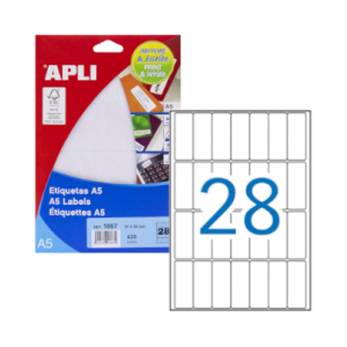 Etiquetas 020x050mm 15Fls A5 01867 Apli 420un - APLI APL01867