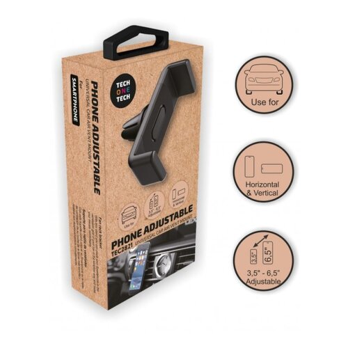 TechOneTech Suporte de carro para Smartphones de 3,5" a 6,5" - Mecanismo de fixação - Posicionamento horizontal e vertical - Fixação de saída ventilada - TechOneTech 202591