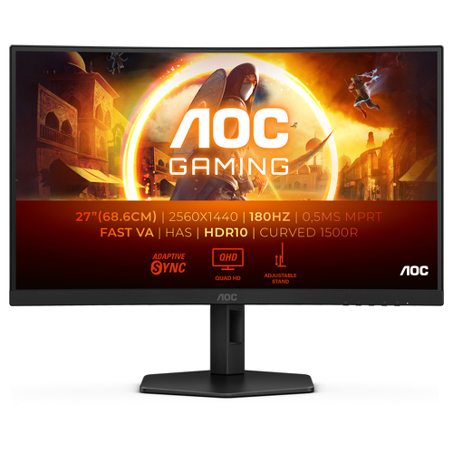AOC MONITOR VA 27" QHD CURVO 1MS 180HZ HDMI DP HAS CQ27G4X - AOC CQ27G4X