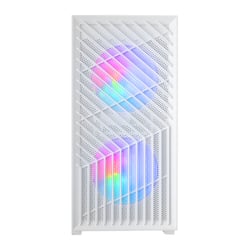 MARS GAMING MC-VORTEX MATX COMPUTER CASE GEOMETRIC MESH FRONT & TEMPERED GLASS SIDE PANEL 3X FRGB FANS DUAL CHAMBER DESIGN WHITE - Mars Gaming MCVORTEXW