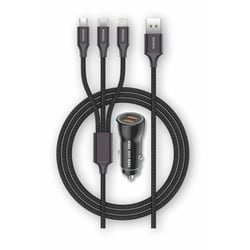 Carregador para automóvel TechOneTech 2x USB-A + 3 em 1 MicroUSB, Lightning e USB-C - Preto - TechOneTech 228687