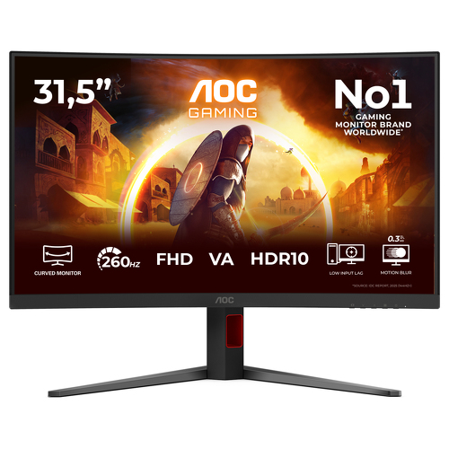 AOC MONITOR VA 32" (31.5") 16:9 FHD 0.3MS 260HZ HDMI DP COLUNAS HAS - AOC C32G4Z