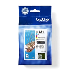 Pack de 4 tinteiros (BK/C/M/Y). Duração estimada: até 200 páginas cada cor (segundo ISO/IEC 24711) - Brother LC421VAL