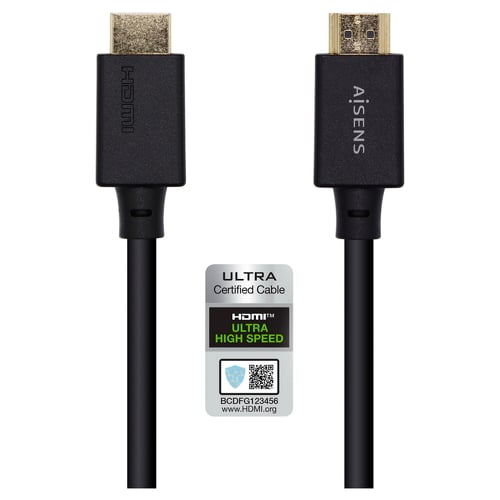Cabo HDMI Aisens V2.1 Certificado Ultra High Speed 8K@60Hz 48Gbps - A/M-A/M - 1,0m - Cor preta - Aisens A150-0421