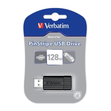 PEN VERBATIM 128GB PINSTRIPE USB 2.0 BLACK - Verbatim 49071