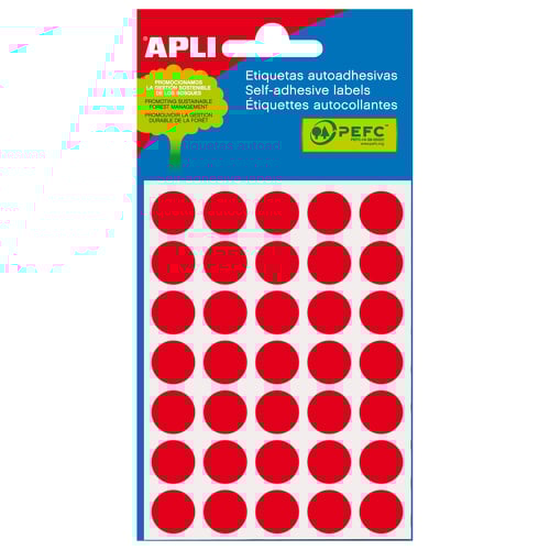 Etiquetas para Mini-Bolsas Apli Vermelho Ø 13,0mm 5 Folhas - APLI 208116