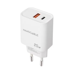 Nanocable Cargador de Pared USB-C/PD + USB-A/QC 20W - Color Blanco - Nanocable 302337