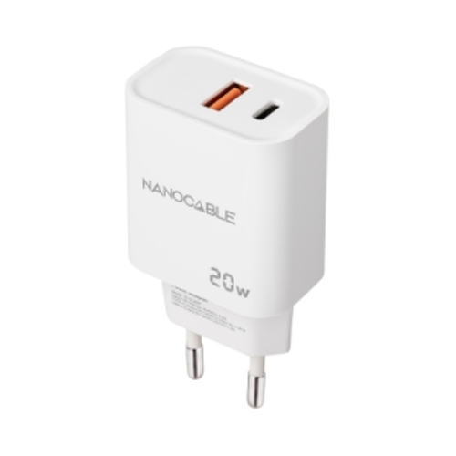 Nanocable Cargador de Pared USB-C/PD + USB-A/QC 20W - Color Blanco - Nanocable 302337