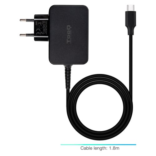 Carregador para Portátil Tooq GaN USB-C/PD 65W - Cabo de 1,80m - Preto - Tooq 220077