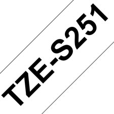 Fita laminada super adesiva. Texto preto sobre fundo branco. Largura: 24 mm. Comprimento: 8 m - Brother TZeS251