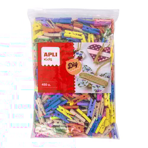 Mini Molas para Papeis Madeira 25x3mm Cores Sortidas 450un - APLI APL17449