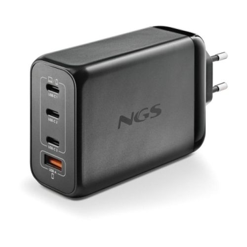 Carregador de parede universal NGS Bud 240W 240W Ultra rápido - GaN - 3x USB-C PD & PPS, 1x USB-A QC 3.0 - Cor preta - NGS 304312