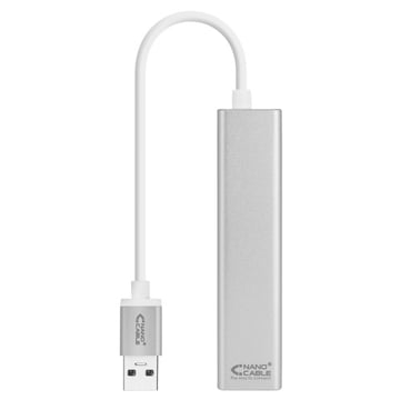 Conversor Nanocabo USB 3.0 para Gigabit Ethernet + 3xUSB 3.0 - Alumínio - 15 cm - Cor Prata - Nanocable 10.03.0403