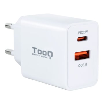 Carregador de parede Tooq USB 3.0 18W, USB-C 20W - Carregamento rápido - Branco - Tooq 179141