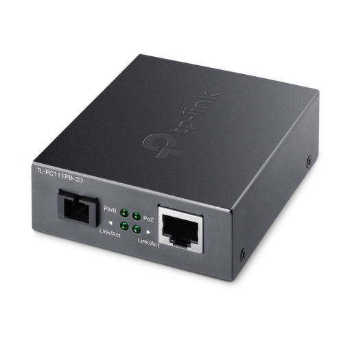 TP-Link Conversor de fibra bidirecional WDM de 10/100 Mbps RJ45 para 100 Mbps SC monomodo com 1 porta PoE - TP-Link FC111PB-20