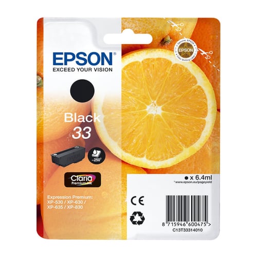 EPSON TINTEIRO PRETO 33 CLARIA PREMIUM XP-530/630/635/830 - Epson C13T33314022