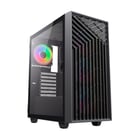 Gabinete Coolbox GA300 GridLine ATX, Micro ATX, Mini-ITX Tower - Laterais de vidro temperado - Tamanho do HDD: 2,5", 3,5" - USB-A 3.0, USB-C e áudio - 3 ventoinhas ARGB de 120 mm - Suporta refrigeração líquida - Preto - Coolbox COO-CHA-GA300B-0