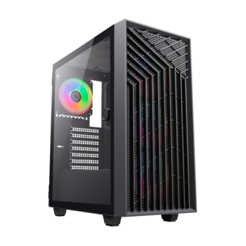 Gabinete Coolbox GA300 GridLine ATX, Micro ATX, Mini-ITX Tower - Laterais de vidro temperado - Tamanho do HDD: 2,5", 3,5" - USB-A 3.0, USB-C e áudio - 3 ventoinhas ARGB de 120 mm - Suporta refrigeração líquida - Preto - Coolbox COO-CHA-GA300B-0