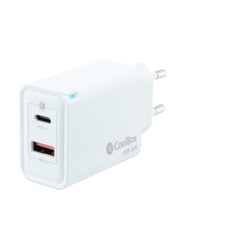 Carregador de parede Coolbox GaN Carregamento rápido USB-C/USB-A de 45 W - Compacto - Compatível com vários dispositivos - Tecnologia GaN avançada - Branco - Coolbox 298427