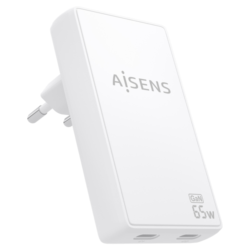 Aisens Carregador de Parede GaN Ultra Fino 65W 2xUSB-C PD3,0 QC4,0 Branco - Aisens ASCH-65W2P077-W