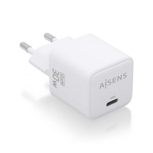Carregador Aisens USB-C 30W: Eficiente em termos energéticos e seguro - Tecnologia AI - Múltiplos protocolos de carregamento - Proteção contra sobrecarga e curto-circuito - Compatível com dispositivos USB-C - Aisens 284847