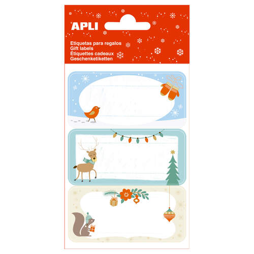 Autocolantes Apli Ésquilo de Natal - 3 folhas de 9 autocolantes rectangulares com cantos arredondados - 3 modelos diferentes - Autocolantes permanentes de alta qualidade - Tema de Natal - APLI 214986