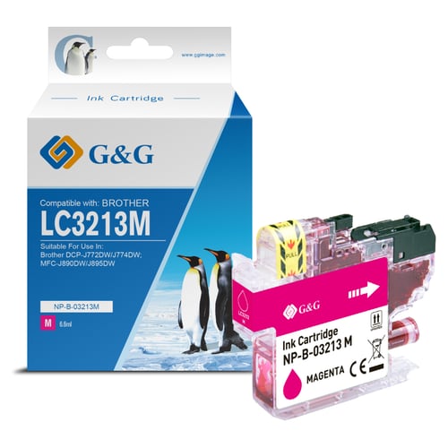G&G Brother LC3213/LC3211 Magenta Cartucho de Tinta Compatível, 400 Páginas - Tinteiro Compatível LC3213M/LC3211M