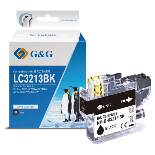 G&G Brother LC3213/LC3211 Preto Cartucho de Tinta Compatível, 400 Páginas - Tinteiro Compatível LC3213BK/LC3211BK