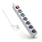 Bloco de distribuição de energia Ewent com 6 tomadas tipo L/F (Schuko) 10/16A - Interruptor de ligar/desligar - Proteção contra picos de corrente - Proteção para crianças - Tomada italiana de ângulo plano - Cabo de 5 m - Cor branca - Ewent EW3922-5M