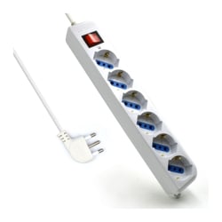 Bloco de distribuição de energia Ewent com 6 tomadas tipo L/F (Schuko) 10/16A - Interruptor de ligar/desligar - Proteção contra picos de corrente - Proteção para crianças - Tomada italiana de ângulo plano - Cabo de 5 m - Cor branca - Ewent EW3922-5M